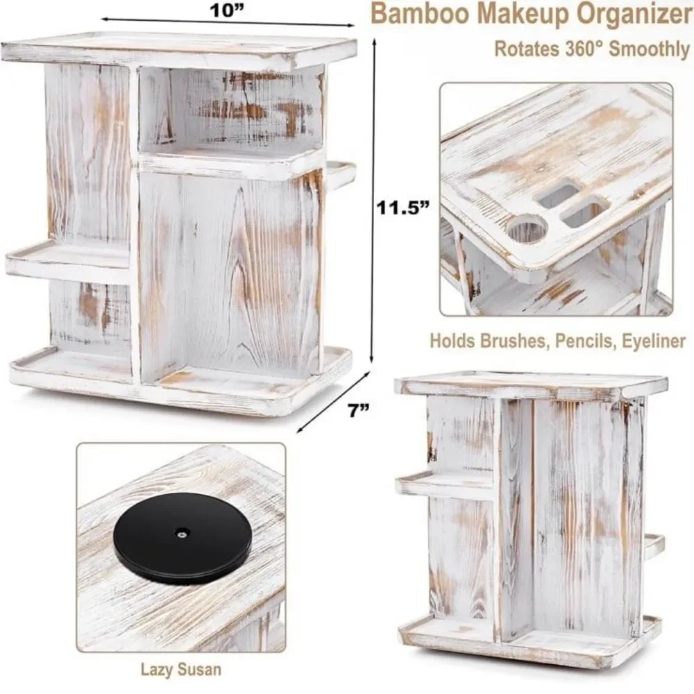 Rotating Organizer Vanity for Bathroom & Kitchen Wood Lazy Suzan for Organizing